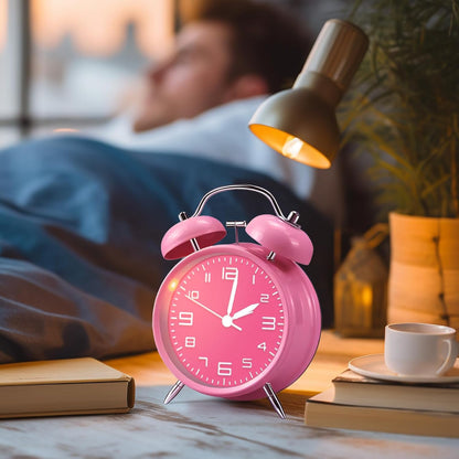 pxy Loud Alarm Clock for Heavy Sleepers 3D Dial Battery Operated (Battery Include), 4" Super Silent Analog Alarm Clock for Kids with Night Light PT260 Silver OrangePT505 White Pink