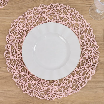 Efavormart 6 Pack Blush Woven Fiber Disposable Placemats, Round Table Mats 15"