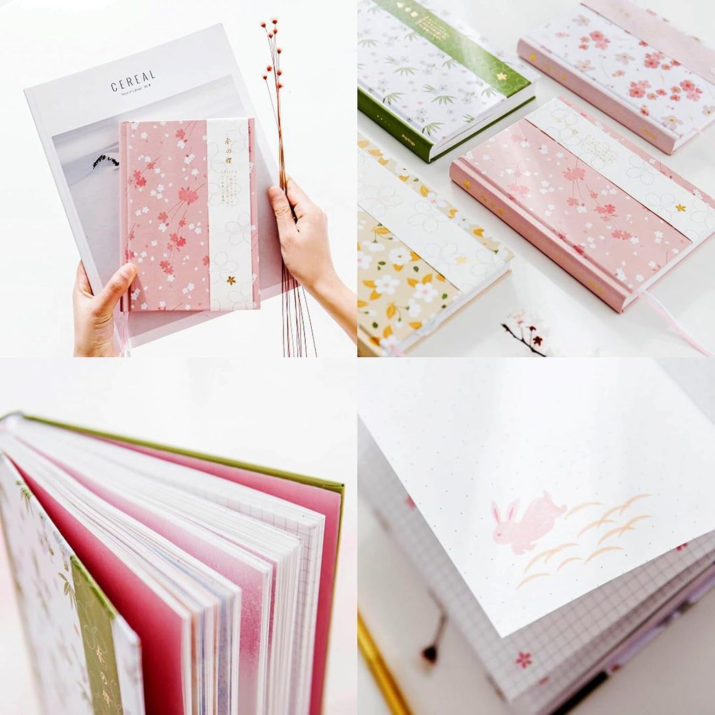 A5 Pink Hardcover Notebook Journal,Sakura Grid Diary Book Premium Paper 5.1X 7 in,226 Pages,Horizontal Line Journal for Women Girls Students Work Home School