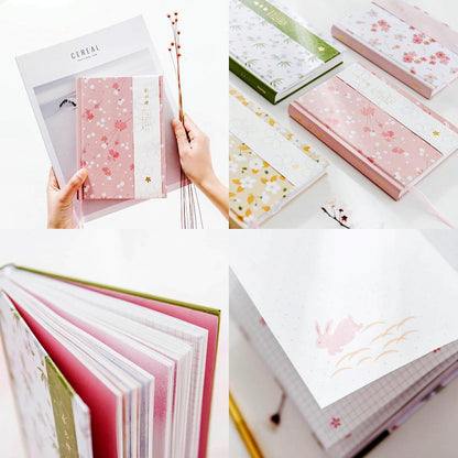 A5 Pink Hardcover Notebook Journal,Sakura Grid Diary Book Premium Paper 5.1X 7 in,226 Pages,Horizontal Line Journal for Women Girls Students Work Home School