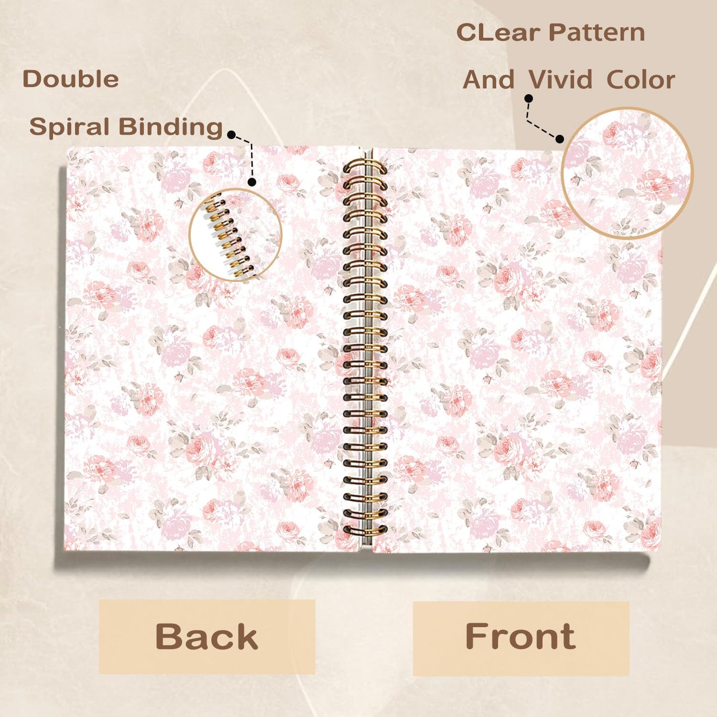 Pink Pastel Floral Notebook Journal for Teen Girls & Women, Cute Pink Stuff - Office Supplies, Coquette Girly Spiral Notebook for Women, 5.5x8.3 Inch