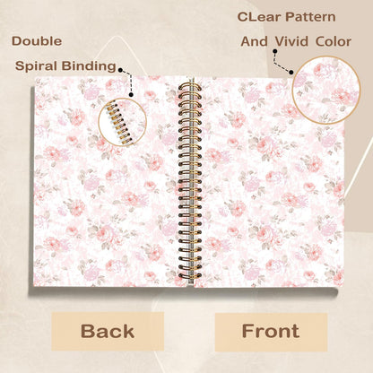 Pink Pastel Floral Notebook Journal for Teen Girls & Women, Cute Pink Stuff - Office Supplies, Coquette Girly Spiral Notebook for Women, 5.5x8.3 Inch