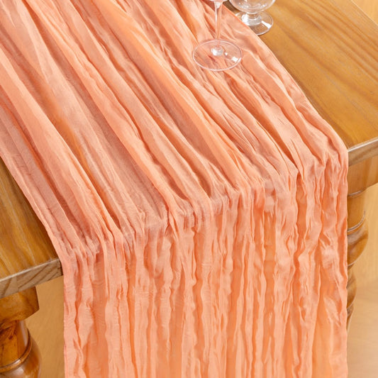 DeZerlor Peach Cheesecloth Table Runner 4 Pack Summer Table Runners Boho Gauze 120 Inches Cheese Cloth Table Decor for Wedding Bridal Baby Shower Parties