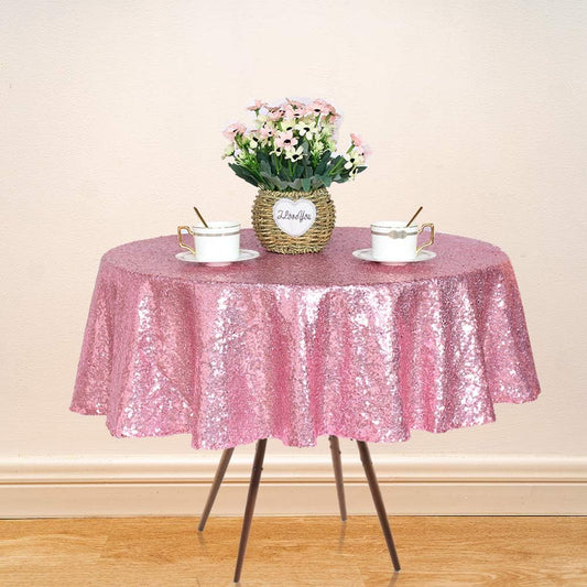 JYFLZQ Rose Pink Sequin Tablecloth 50" Small Round Sparkly Drape Table Cloths Table Cover Overlay for Wedding Birthday Party Baby Bridal Shower