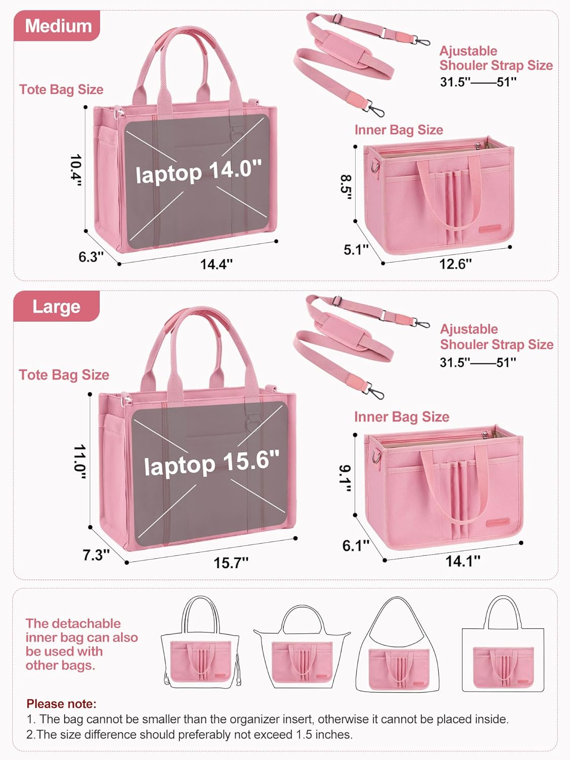 BESBESME Women’s Canvas Tote Bag with Zipper and Compartments – Multi-Pocket Laptop Work Crossbody Shoulder Tote Purse