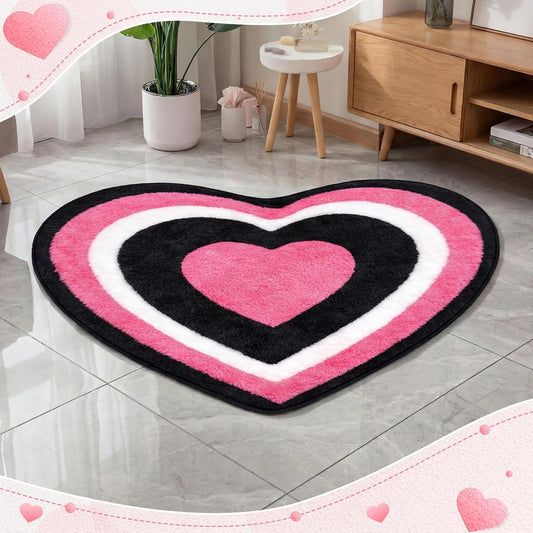 Breling 1 Pcs Black Heart Bathroom Rug Hearts Small Decor Kitchen Bathroom Rug Bath Mats Non Slip Carpet for Tub Living Dining Holiday(Heart, Black&Pink, 31.50x31.50)