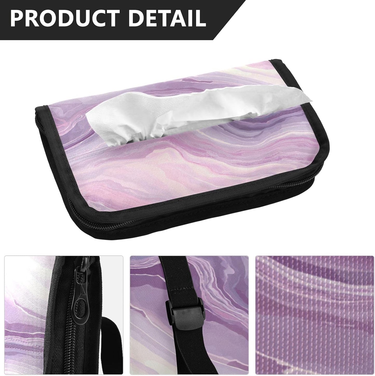 Car Tissue Holder Car Visor Organizer Tissue Box Holder for Car Sun Visor Organizer with Car Vehicle Accessories Essentials Interior for Women Men Marble Pale Purple and Pink
