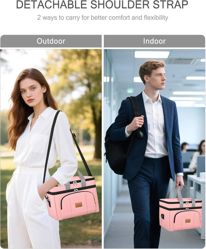 Rnivvi Lunch Box for Women, Double Decker Insulated Cooler Bag Lunch Bag Reusable Leakproof Tote Lunch Container with Strap for Work Family Picnic Hiking Camping, 18 Cans 12L, Large Adults, Rose Pink