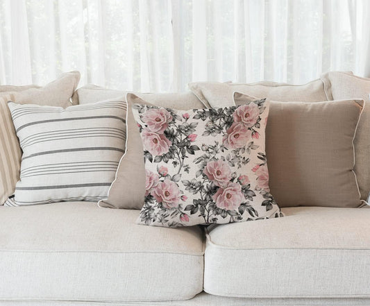 Retro with Pink Flowers and Leaves on White Watercolor Floral Pattern Rose in Pastel Color Painting Cotton Linen Square Throw Waist Pillow Case Decorative Cushion Cover Pillowcase Sofa 18"x 18"