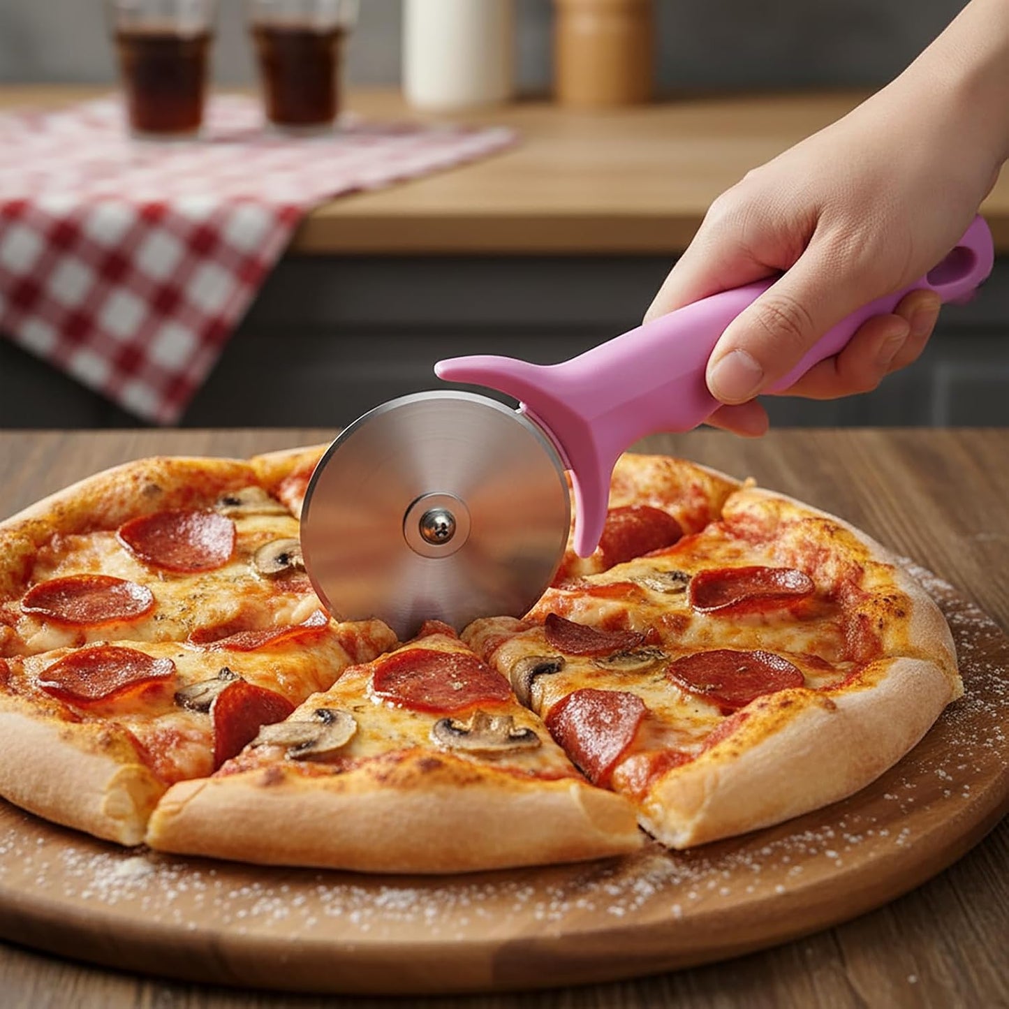 Pink Pizza Cutter Wheel, Pizza Cutter Pink with Cover, Sharp Blade Pizza Slicer Smooth Rotating, Non-Slip Handle
