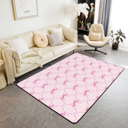 jejeloiu Peach Pink Bow Indoor Floor Mat Watercolor Bow Living Room Rugs for Kids Boys Girls Teens Coquette Bows Accent Rug Area Rug 3x5 Cute Bowknot Decorative Rug