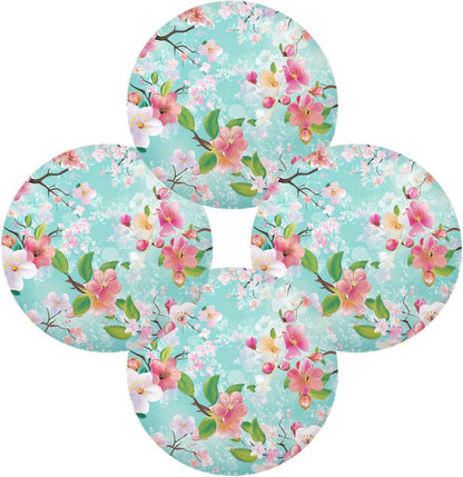 Spring Peach Flower Blue Pattern Round placemates Toddlers Waterproof Dining Table Set 6 15.4x15.4in