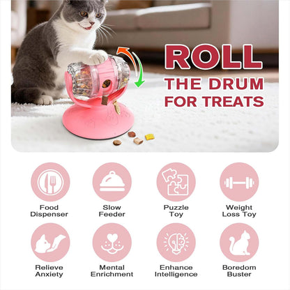 Cat Slow Feeder Toy, Beer Barrel Interactive Cat Toy, cat Treat Dispenser Toy for Indoor Cats, Small Dogs, Enrichment Toy for IQ Training, Mental Stimulation, Relieve Boredom, Gifts (Pink)