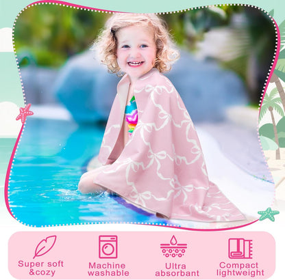 HunnmingRe Pink Bow Kids Beach Towels Coquette Girls Cute Bow Beach Towel 50 x 30 Inch Summer Absorbent Quick Dry Microfiber Pool Bath Supplies for Bath Sport Travel Swimming Camping Party Supplies
