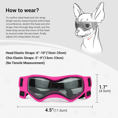 Small Breed Dog Goggles, Pink Sunglasses with UV Protection and Adjustable Straps