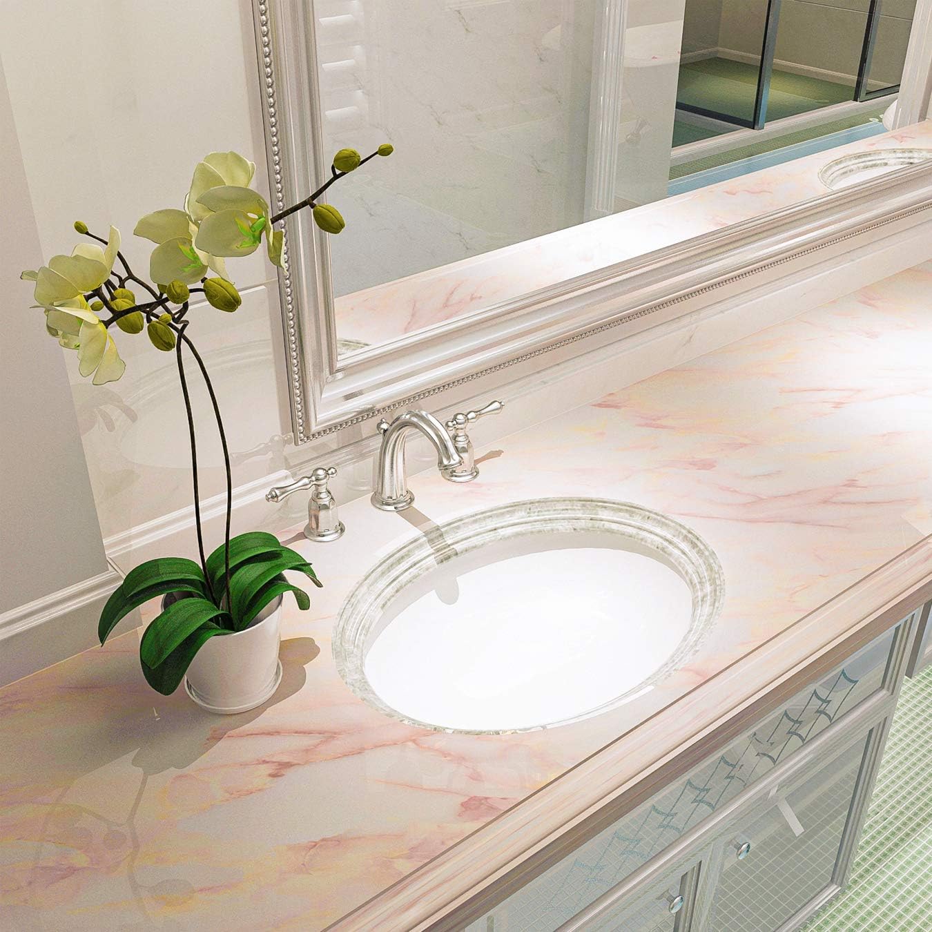 Art3d 17.71" x 78.74" (Pack of 1) Contact Paper, Pink Marble