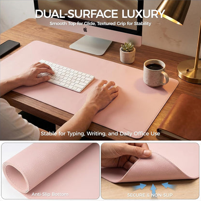 Large Desk Pad Non-Slip Desk Mat Protector for Keyboard Mouse Waterproof Vegan Leather Surface Faux Leather Laptop Mat Smooth Mouse Pad Premium Gift Tube Sakura Pink 23.6" x 13.7"