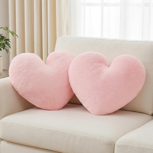 2 Pcs Pink Heart Pillow Decorative Throw Pillows 16-inch Cute Soft Fluffy Heart Shaped Pillows for Women Valentine Anniversary Bed Couch Bedroom Living Room Decor Aesthetic (Light Pink, 16"x13.78")