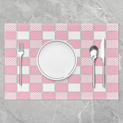 Erosebridal Geometric Checkered Placemats Set of 4 12x18 Pink White Buffalo Plaid Table Mats Cute Checkerboard Place Mat Fashion Gingham Grid Table Decor for Party Kitchen Dining