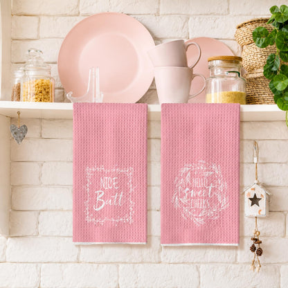 wuguimeii Funny Pink Bathroom Hand Towels - Hello Sweet Cheeks Decorative Kitchen Rustic Bath Towel - Pink Bathroom Accessories Waffle Towel for Farmhouse Restroom 16X24 Inches