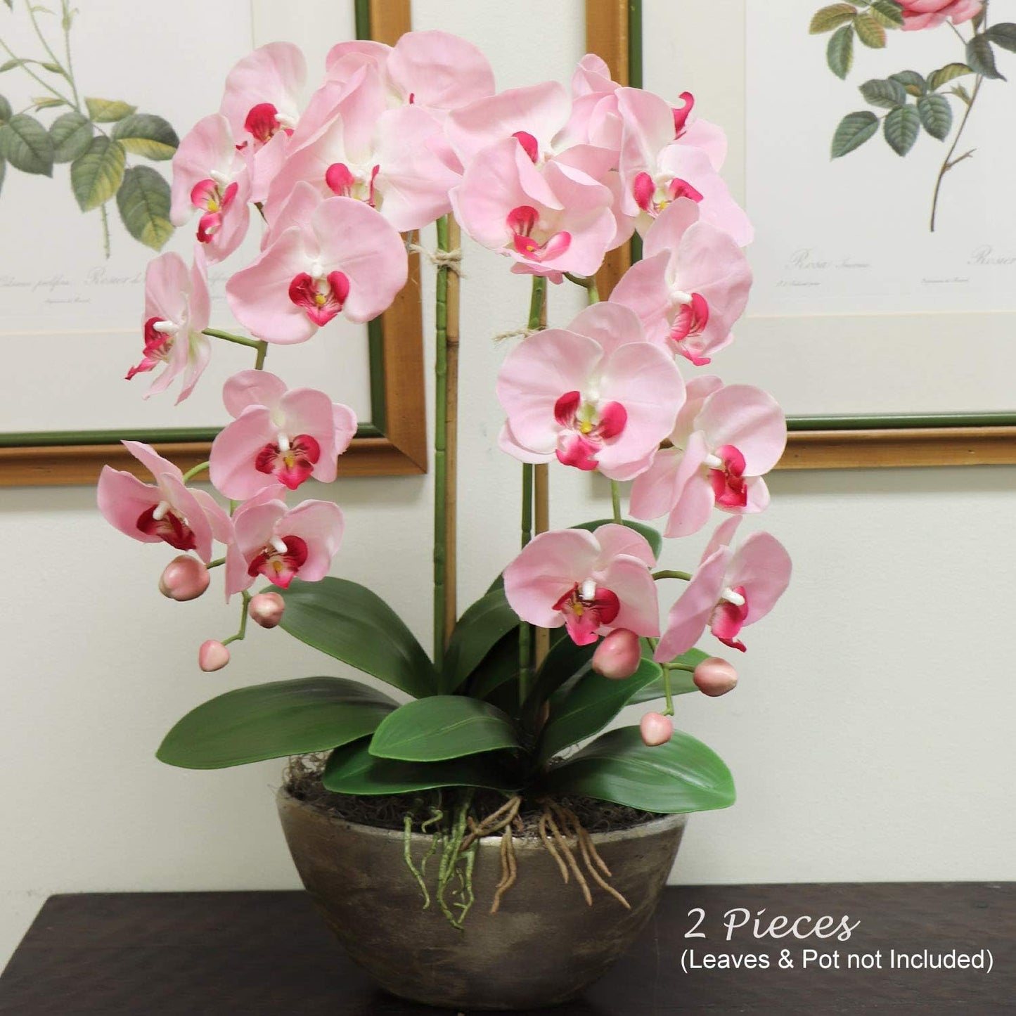 Larksilk 2 Pack Real Touch Pink Silk Orchids - 33.5" Faux Phalaenopsis Orchid Stems that Look Real for Vases, Wedding Centerpieces & Home Decor