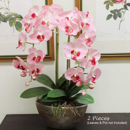 Larksilk 2 Pack Real Touch Pink Silk Orchids - 33.5" Faux Phalaenopsis Orchid Stems that Look Real for Vases, Wedding Centerpieces & Home Decor