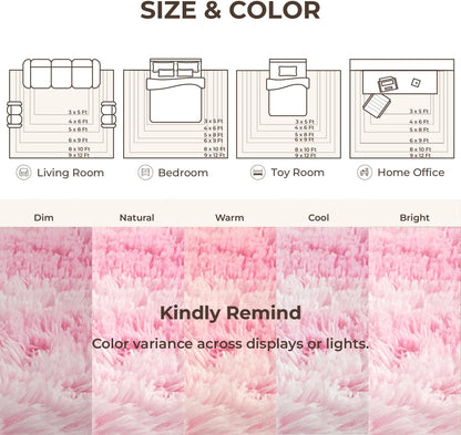 Litanika 5x8 Fluffy Shag Faux Fur Area Rug for Living Room Bedroom, Tie-Dyed Pink High Pile Soft Plush Shaggy Furry Bedside Playroom Dorm Carpet, Non-Slip, Non-Shedding Modern Indoor Floor Rug