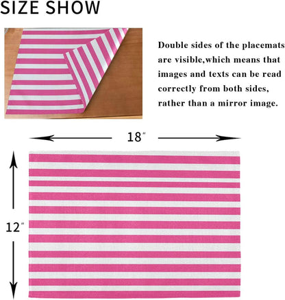 ALAZA Pink White Striped Set of 6 Placemats Rectangle Table Mat for Dining Table Restaurant Kitchen Home Decor, 12" x 18"