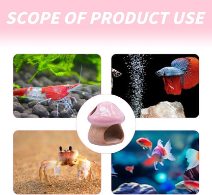 Aquarium Mushroom House Decorations, Ceramic Fish Tank Hideout Landscaping, Small Fish Hideaway Spawning Cave Decor for Shrimp Goldfish (Pink)