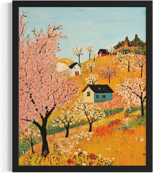 Peach Orchards Wall Art Poster Print, Rural Landscape, Heritage Artwork Fruits Plants Decor Travel Poster for Living Room and Bathroom 252 (Peach Orchards, 20"L x 16"W, Unframed)