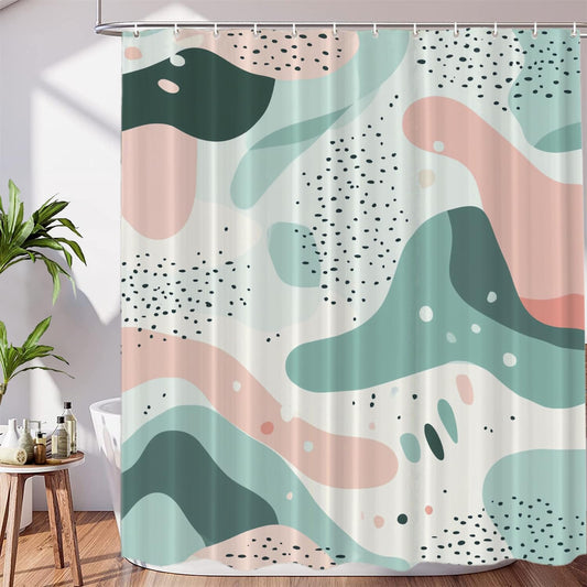 Modern Abstract Art Decor Shower Curtain Set, Calm Aesthetic Geometric Shapes Polyester Shower Curtain for Stall Bathroom Waterproof with 12 Hooks 72X72 Inch