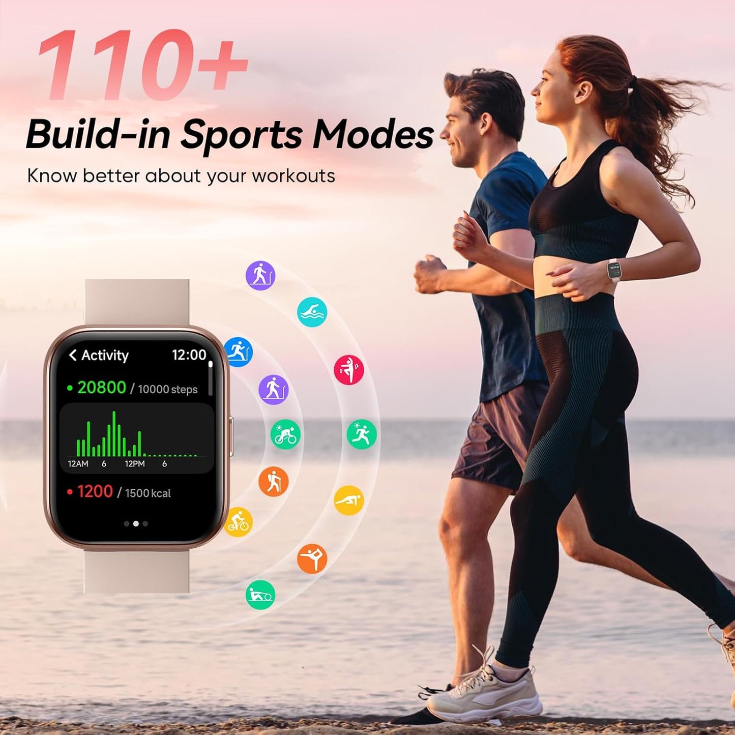 Fitpolo Smart Watches for Women, 1.8'' HD Women Smartwatch with Alexa Built-in, Bluetooth Calls, IP68 Waterproof, 7 Days Battery, Heart Rate/Sleep/SpO2 Monitor, 110 Sports Mode