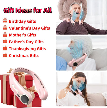 Portable Neck Fan, Personal Wearable Bladeless Fan, 6000mAh USB Rechargeable, 360° Cooling, LED Display, 4-Speeds, Hands Free Fan for Outdoor Indoor, Birthday Gifts for Men Women Dad Mom (Pink)