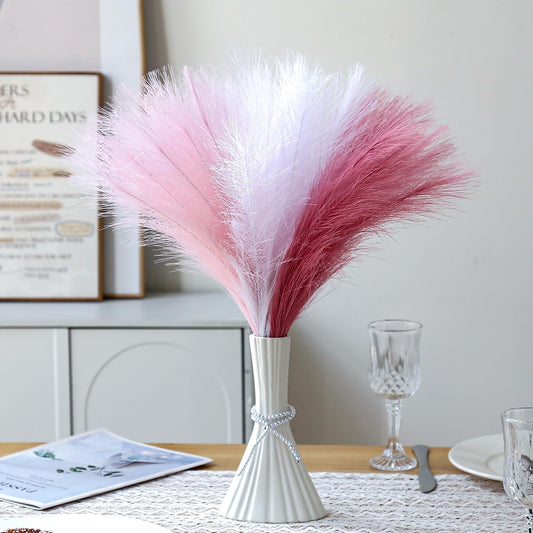 30Pcs Pampas Grass Decor, 21.6" Soft Fluffy Faux White Pampas Grass No Shedding No Maintenance for Boho Home Wedding Bathroom Party Vase Filler Christmas Tree Decor (Pink, White, Blush)