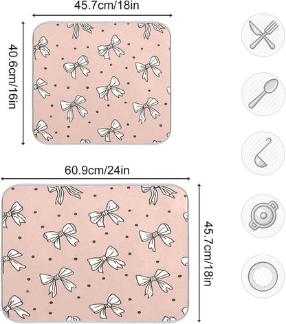 Cute Bow Light Pink Cute Dish Drying Mat Absorbent Dishes Drainer Rack Mats Microfiber Reversible Dish Drying Pad Fast Dry Kitchen Accessories 16x18in For Kitchen Counter