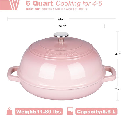 VORRINGARD Enameled Cast Iron Dutch Oven Pot with Lid, Bread Oven for Sourdough Bread Baking, Dutch Ovens with Bread Proofing Basket& Baking Supplies Set, 6 Quart, Pink