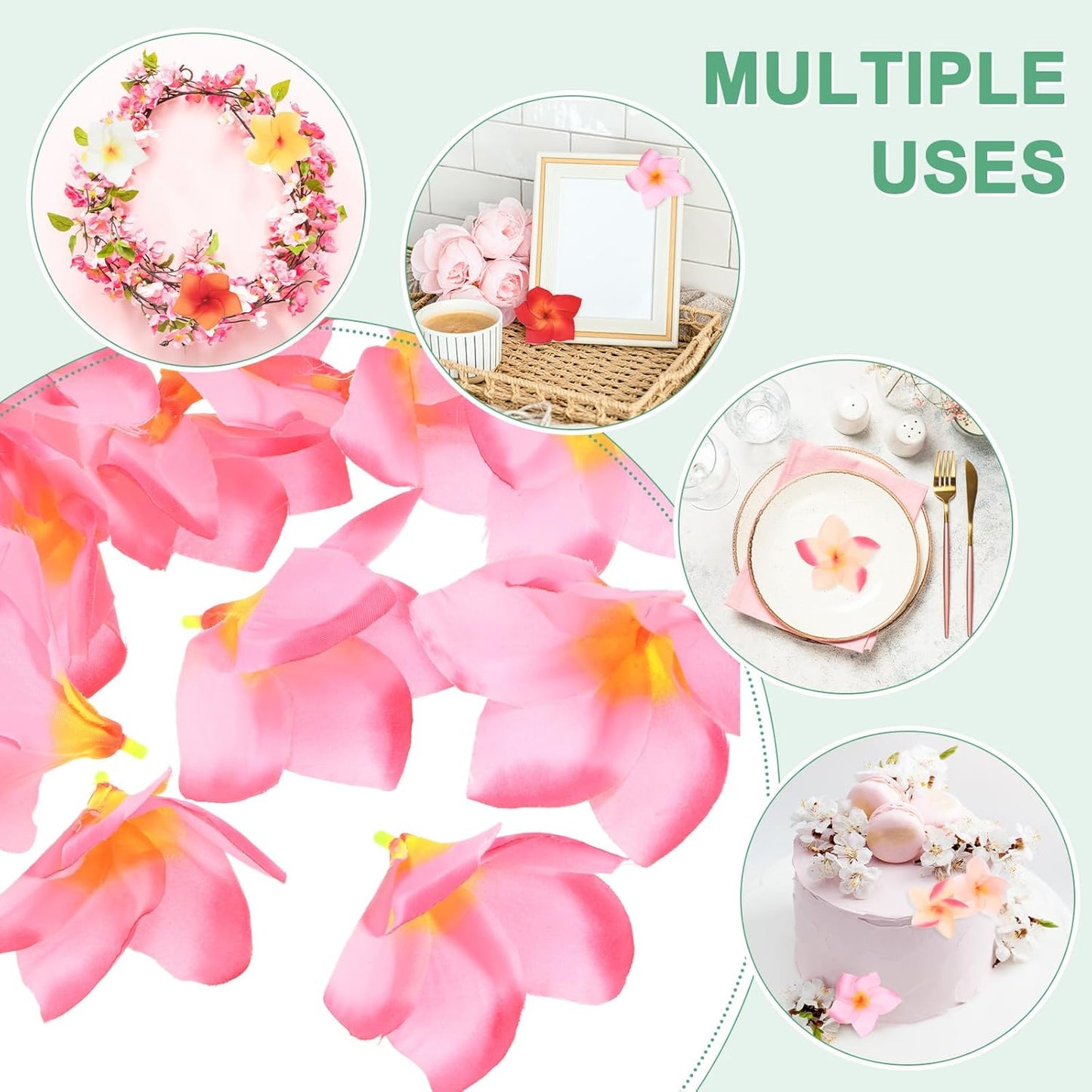 M METERXITY 30-Pack Artificial Plumeria Flowers, Fake Silk Heads Flower Hawaiian Plumeria Petal for DIY Crafts/Dress/Wedding/Party Decoration [Pink, 3.9"/ 10cm]