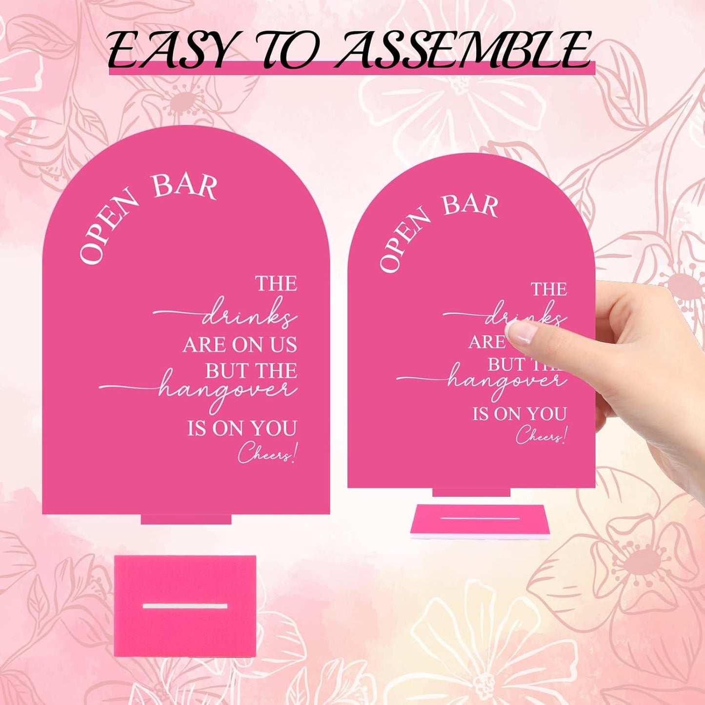 Whaline 6 Pcs Acrylic Wedding Signs 5x7" Pink Arched Table Signs with Stands for Wedding Ceremony Reception Open Bar Guest Book Dessert Bar Gifts & Cards Party Favors Food Sign