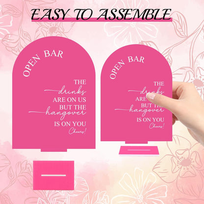 Whaline 6 Pcs Acrylic Wedding Signs 5x7" Pink Arched Table Signs with Stands for Wedding Ceremony Reception Open Bar Guest Book Dessert Bar Gifts & Cards Party Favors Food Sign