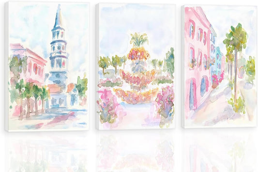 RVETNGVM 3Pcs Pink Watercolor Posters Aesthetic Wall Art Preppy Posters Pictures Pastel Pink Trendy Watercolor Wall Decor for Church Street Dorm Decor For College Girls Unframed 12"X16"