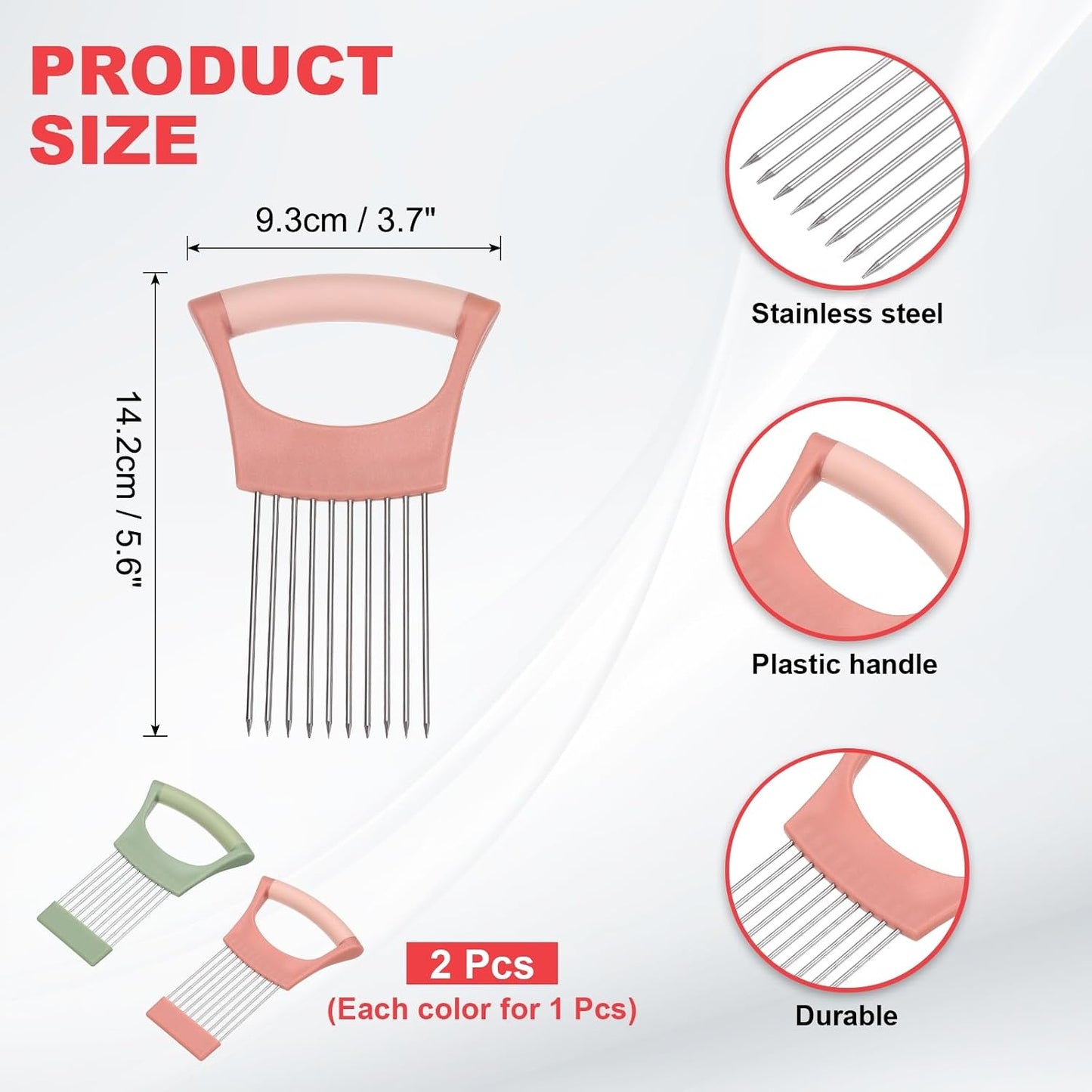 uxcell 2 Pcs Onion Slicer Holder, Stainless Steel Vegetable Cutting Holder Food Cutter Tool for Slicing Storing Onions Tomatoes Potatoes Avocados Apples, Green/Pink