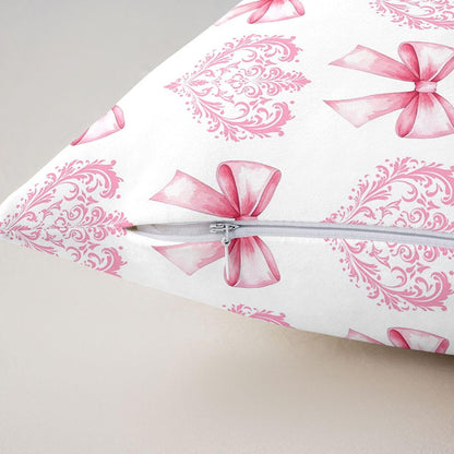 Manfei Cute Bowknot Kids Throw Pillow Cover,Damask Floral Antique Victorian Double Sides Pillow Case,Bow Tie Baroque Romantic Home Decor,Light Pink Bed Couch Sofa Cushion Cover,2 Pack 18"x18"
