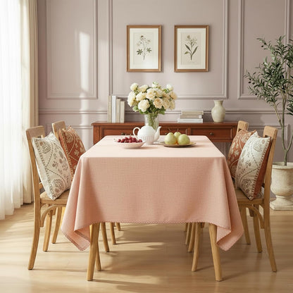 Cotton Tablecloth 60 x 75 Inch Rectangle – Rust Blush Table Cloth with Embroidered Edge Trim - Table Cover for Dining Room, Farmhouse, Kitchen, Home, Party & Wedding Décor