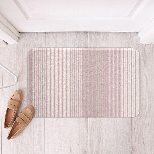 Feelyou Pink White Stripes Bathroom Rugs Microfiber 16"x24" Modern Striped Art Bath Mats Non-Slip Geometric Bathroom Accessories Floor Doormats Soft Door Mat
