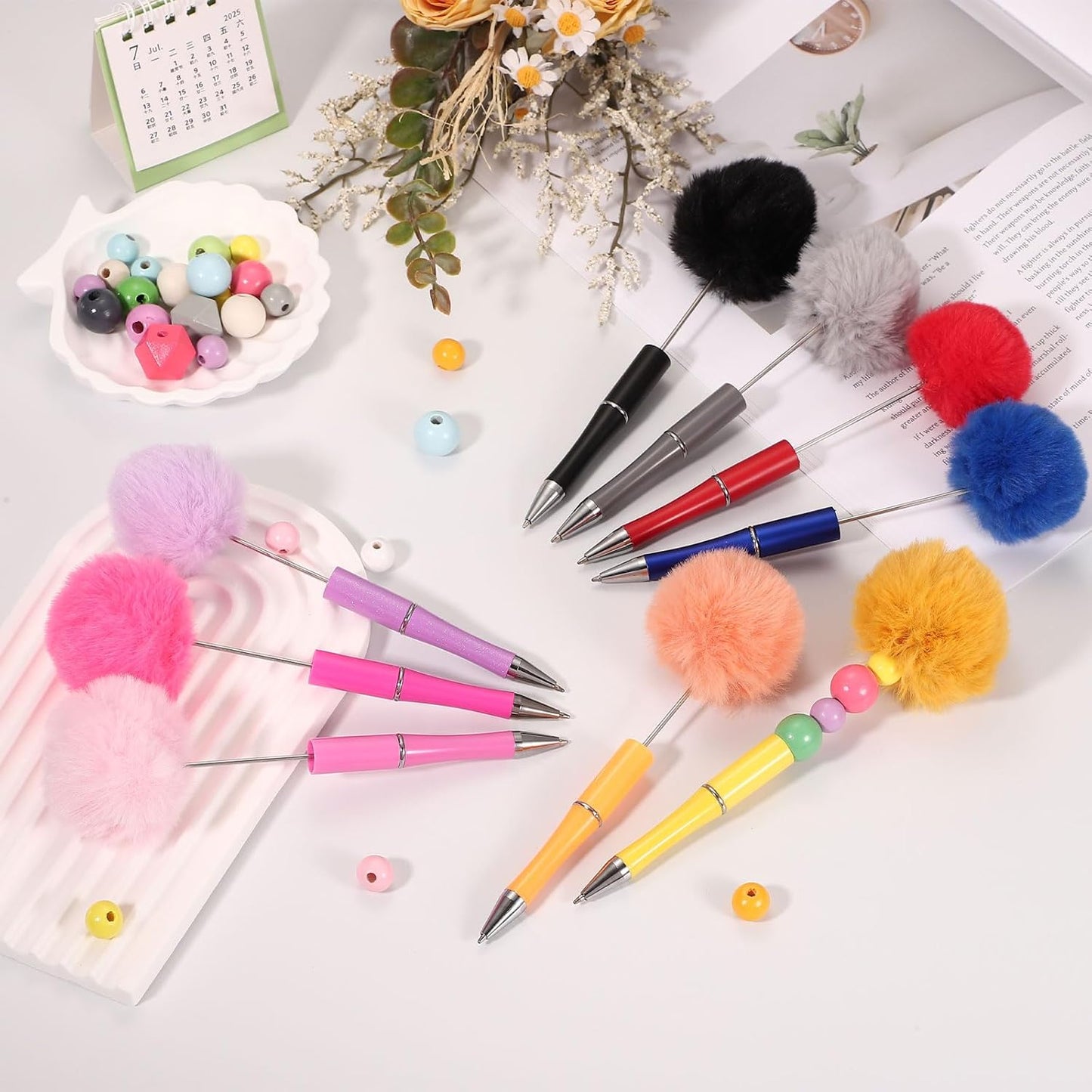 PATIKIL Pompom Ballpoint Pens, Fluffy Ball Pens Pom Pom Plastic Cute Beaded Pen for DIY Gift Writing Office Supplies - 6 Pcs (Light Pink)