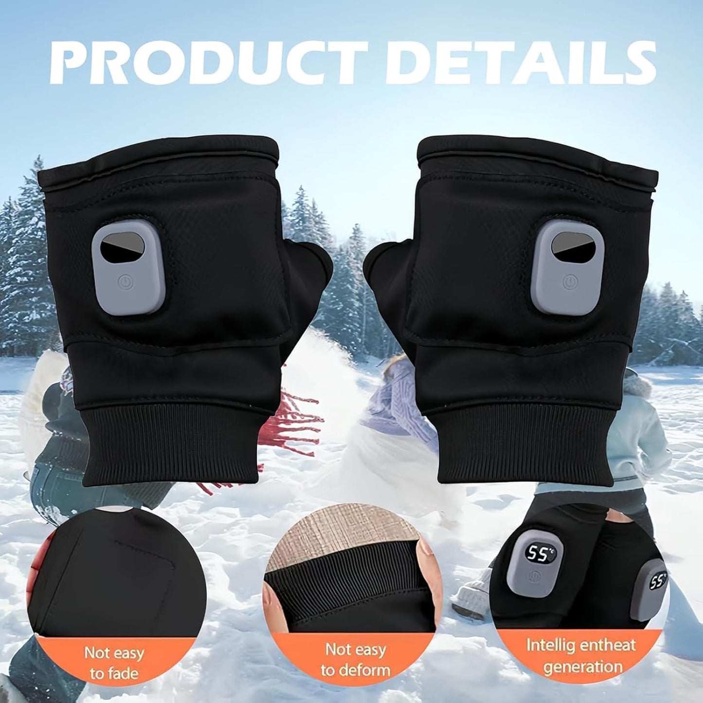 Heated Fingerless Gloves for Women, Smart Thermostatic Portable Heated Gloves, Rechargeable Heated Glove with Digital Display for Women Men for Outdoor Work, Cycling, Skiing