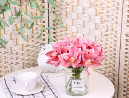 20Pcs Real Touch Artificial Fake Plants Silk Cymbidium Orchid Flowers Arrangements Wedding Bouquets Decorations Floral Table Centerpieces Home Kitchen Garden Party(Light Pink)