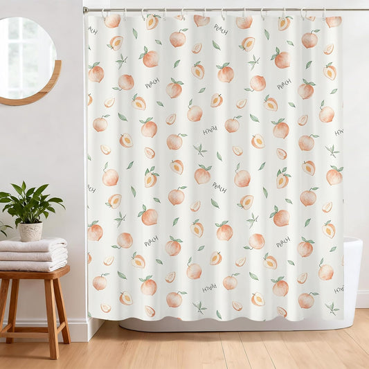 Peach Shower Curtain, Cute Allover Fruits Design 72 x 72 Inch Peachy Pink Waterproof Polyester Fabric Shower Curtain with 12 Hooks