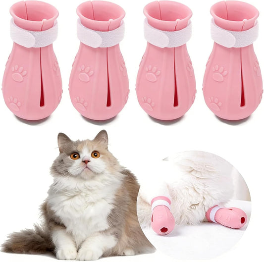 4 Pcs Cat Feet Claw Covers Anti-Scratch Paw Protector Shoes Adjustable Cat Bath Boots Kitten Shower Gloves for Grooming Bathing