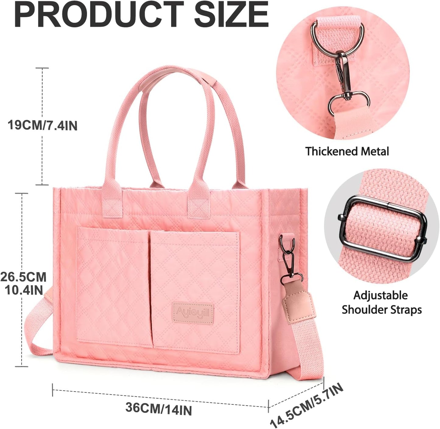 Tote Bag for Women with Pockets Compartments, Crossbody Bag Nylon Tote Shoulder Handbags Casual Work Bags Everything Tote Bag